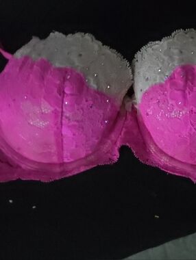 Victoria's Secret Hot Pink and White Lace Embellished Bra